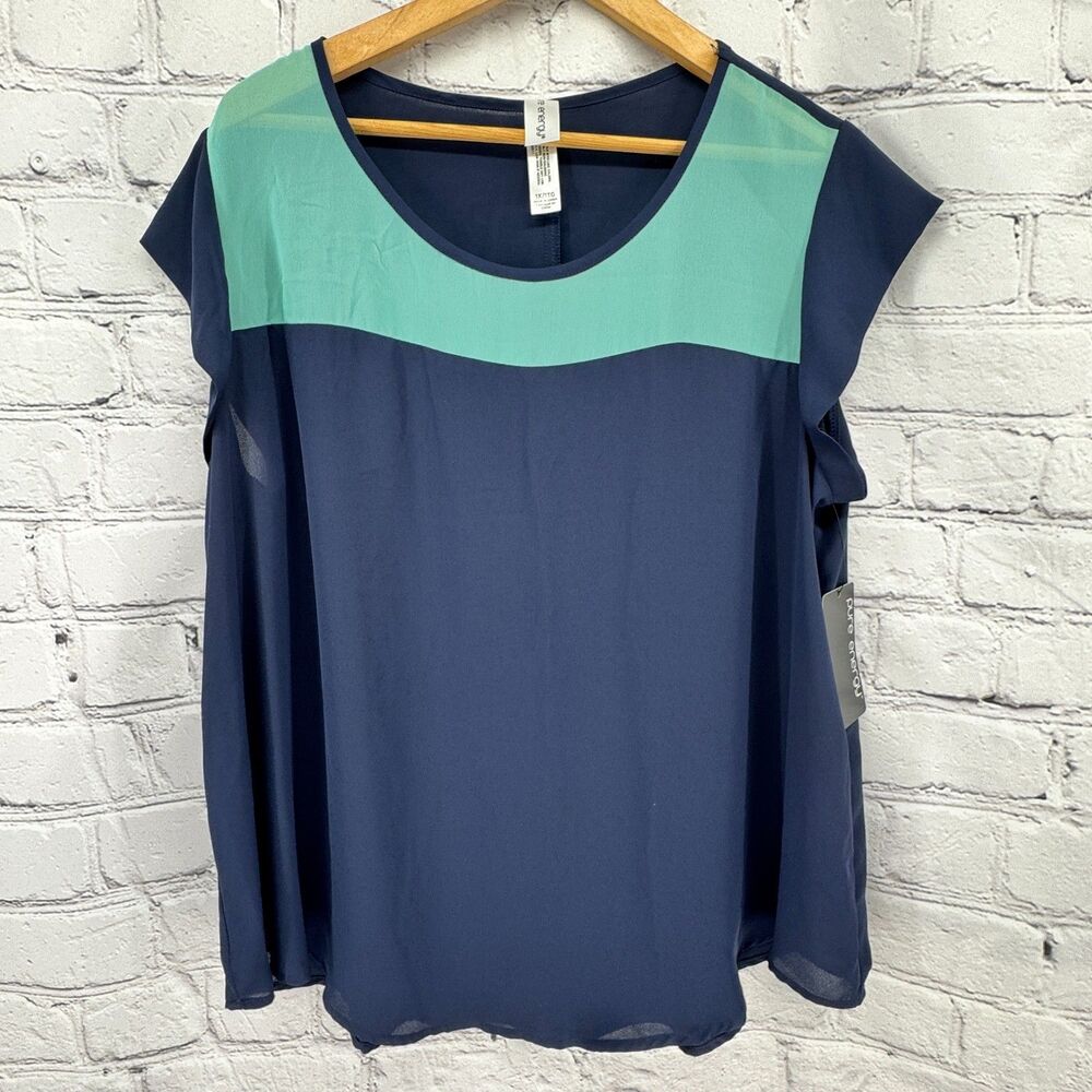 NWT Pure Energy Top Women's 1X Plus Blue Teal Colorblock - FLAW See Pictures